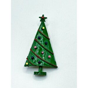 Green Enamel Christmas Tree Pin Brooch With Multicolor Ornaments